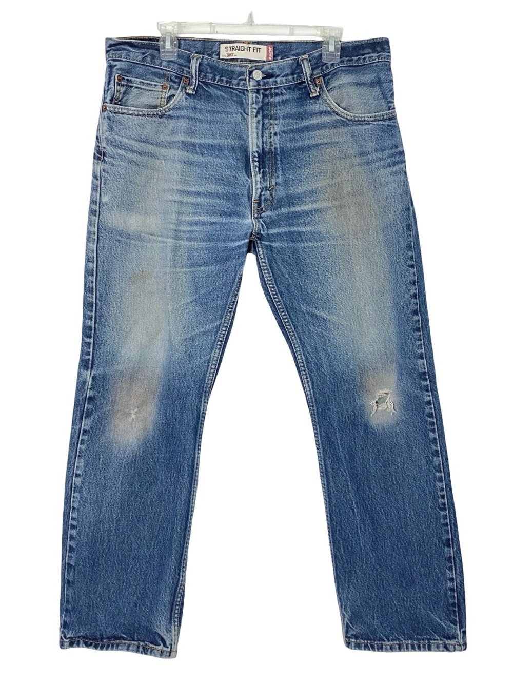 Levis 505 Distressed Jeans Mens 34 36 Womens 32 Levi’s Straight Jean Cotton Blue - Picture 2 of 13